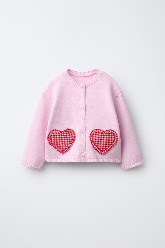 CASACO DE TRICÔ COM BOLSOS DE CORAÇÃO - Rosa da Zara - Imagem 0