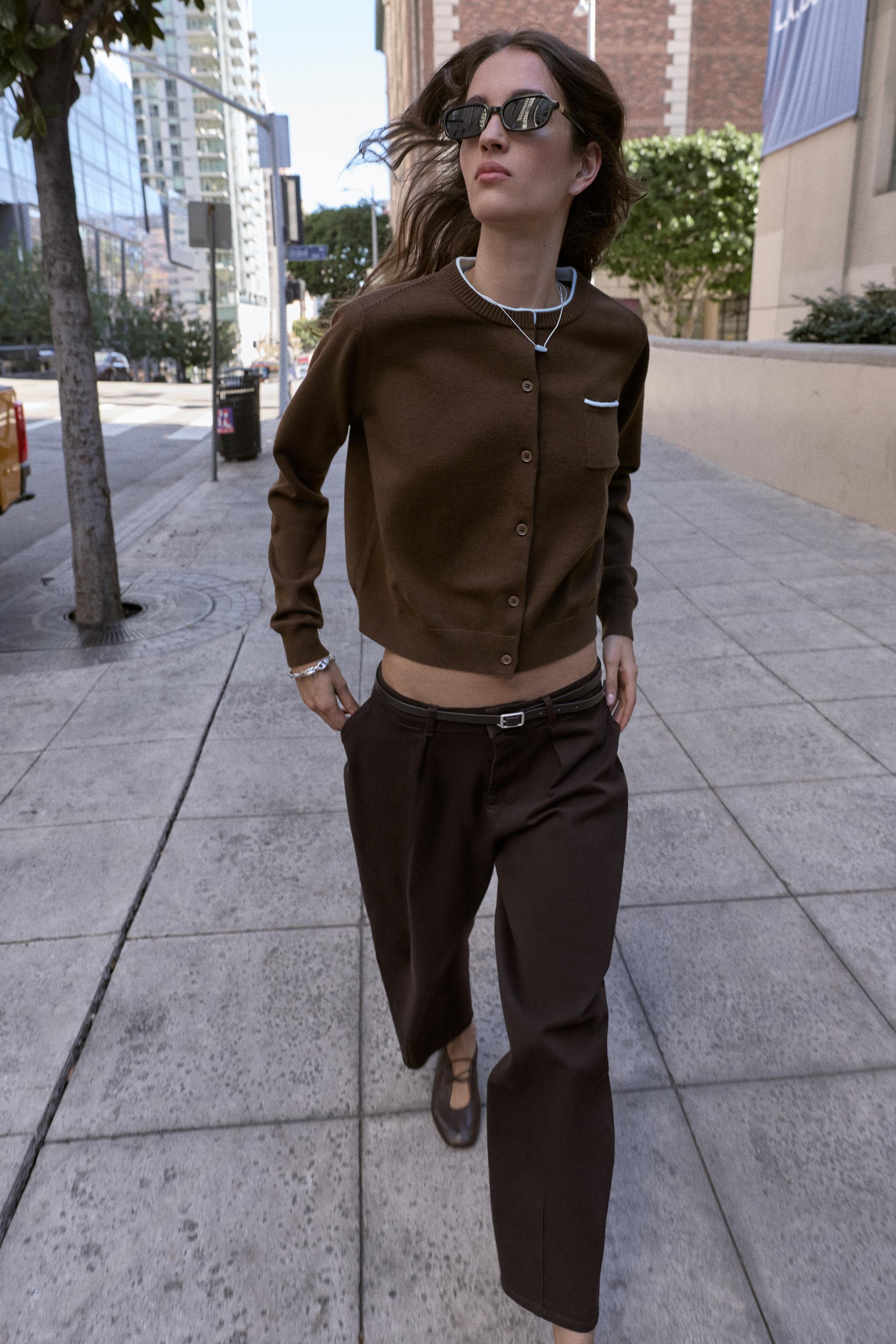 コントラストニットカーディガン - ブラウン | ZARA Japan / 日本