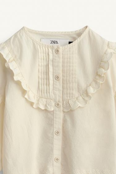 LIMITED EDITION EMBROIDERED FLORAL RUFFLE SHIRT - Ecru by Zara