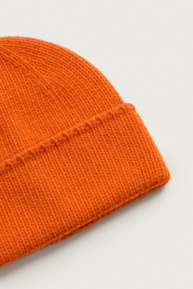 WOOL BLEND KNIT BEANIE — Orange 1