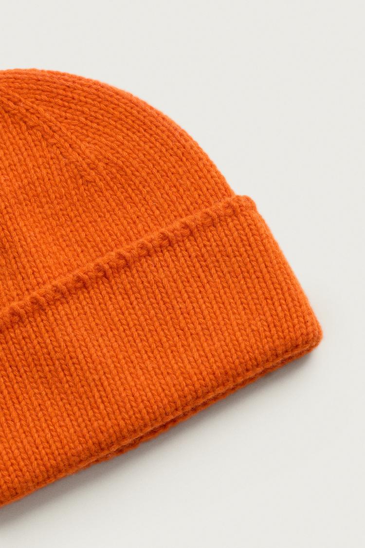 WOOL BLEND KNIT BEANIE — Orange