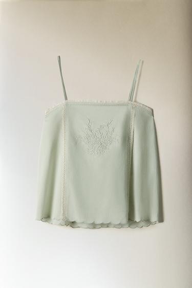COTTON TOP WITH EMBROIDERY - Light green by Zara - Image 5
