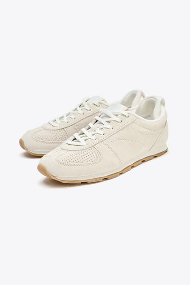 SPLIT SUEDE RUNNING TRAINERS - Ecru White by Zara - Image 1
