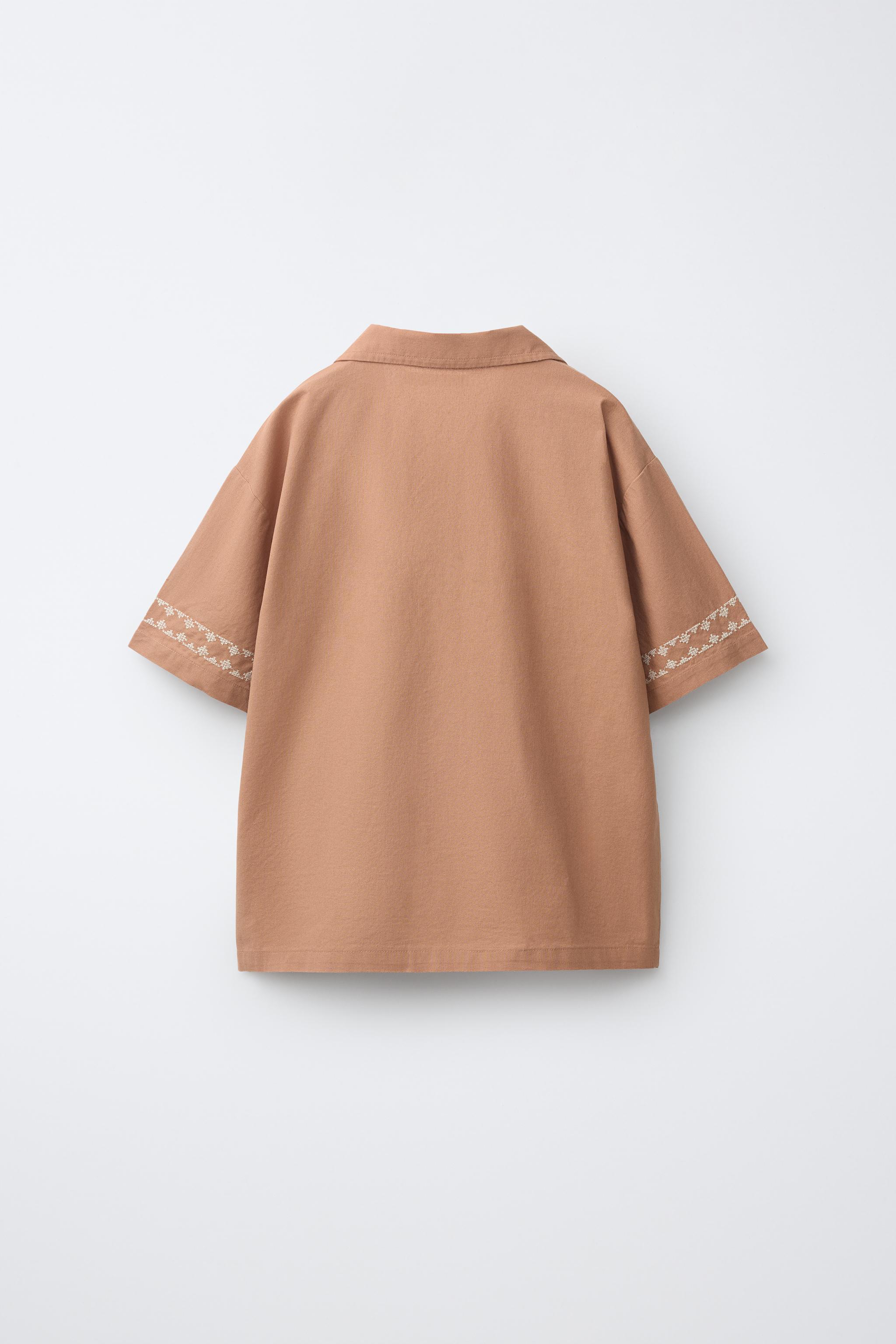 パジャマ14 6-14歳/刺繍入りシャツパジャマ - ブラウン | ZARA Japan / 日本