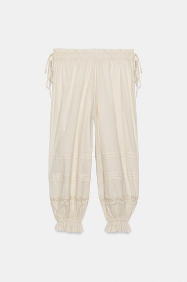 PANTALON BOUFFANT PLISSÉ ET DENTELLE - Ivoire de Zara - Image 4