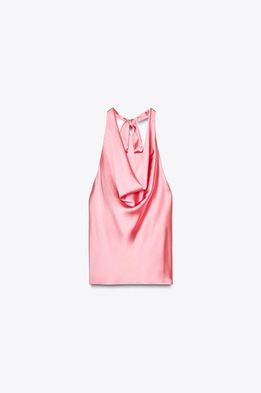 HAUT SATINÉ À ENCOLURE AMÉRICAINE - Rose chewing-gum de Zara - Image 2