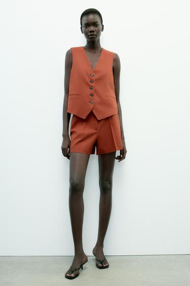 TAILORED LINEN BLEND WAISTCOAT - Brick by Zara