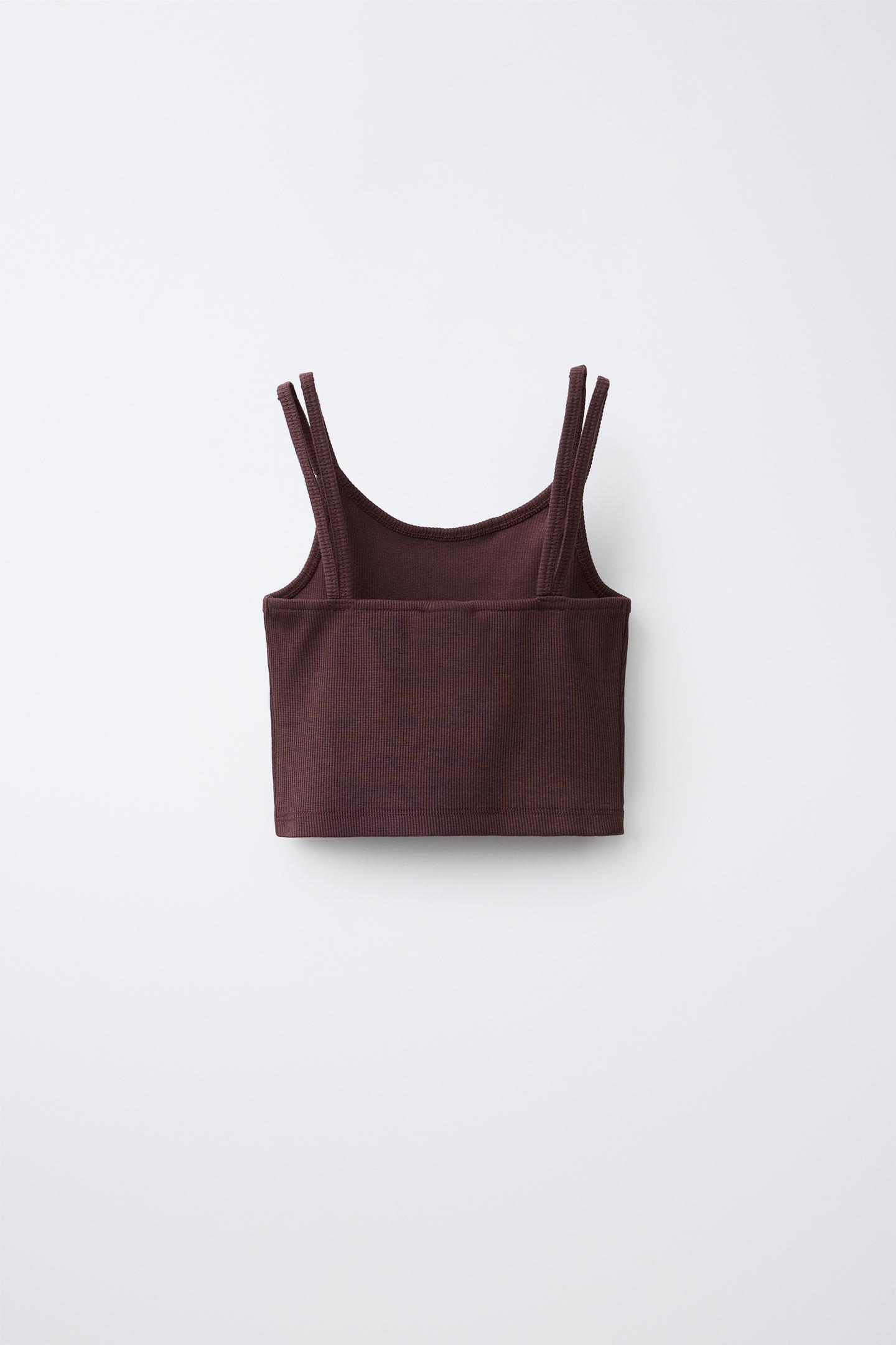 Детский комплект Zara Ribbed Top and Straight Pants Set, цвет: Коричневый — фото 4