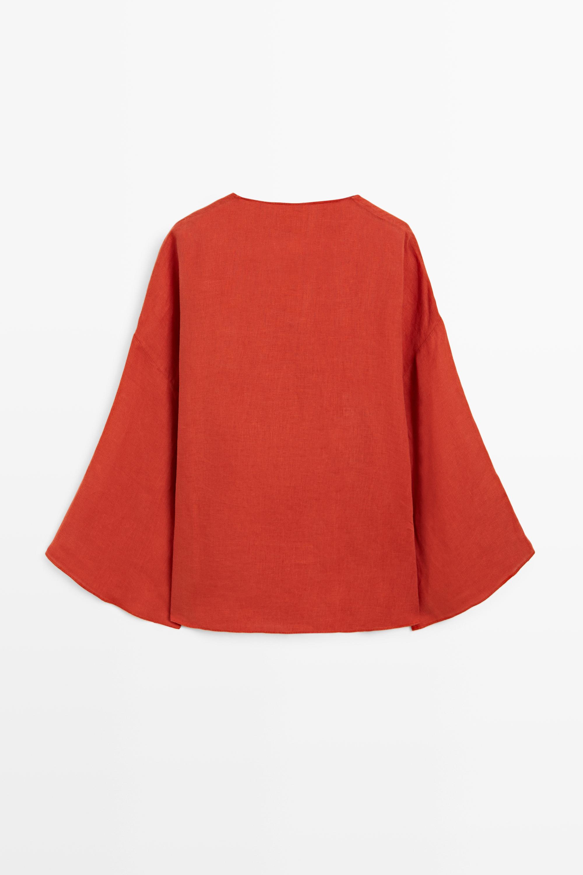 Flowing 100% linen surplice blouse