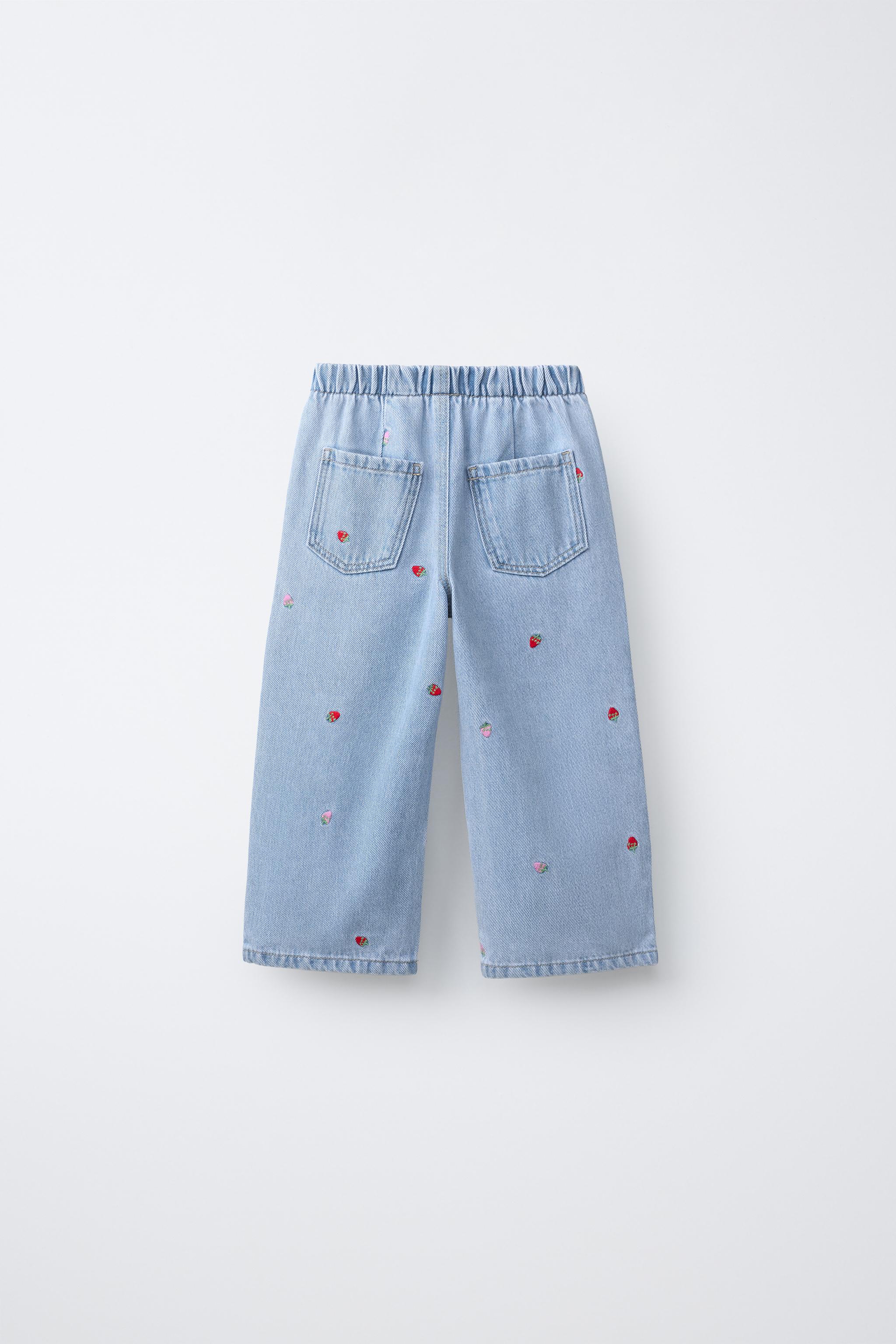 JEAN LARGE BRODÉ FRAISES