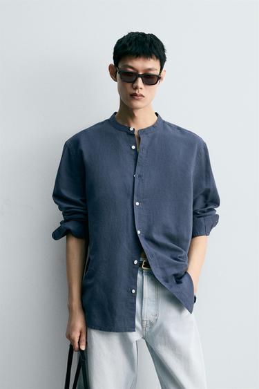 ÁO SƠ MI LINEN - COTTON DÁNG SUÔNG - Màu xanh dương đậm từ Zara