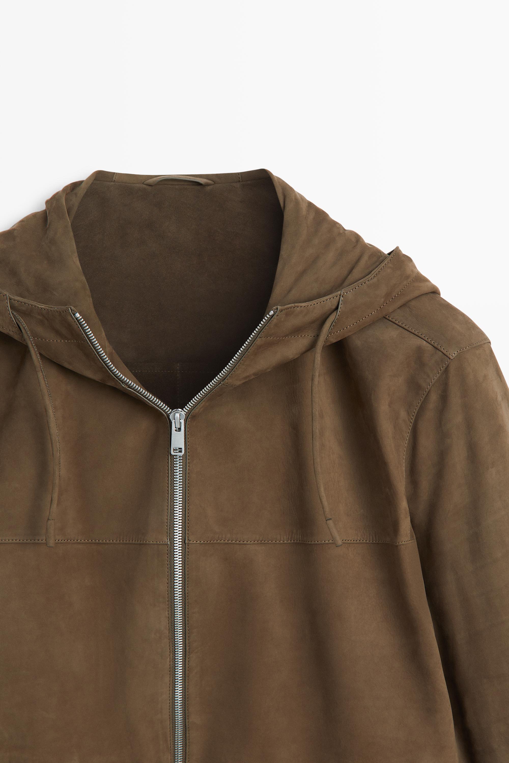Veste en cuir daim à capuche