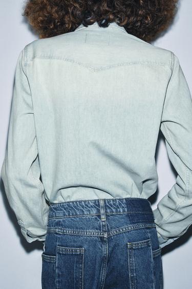 CHEMISE EN JEAN DÉLAVÉ COLLECTION ZW - Bleu clair de Zara - Image 3