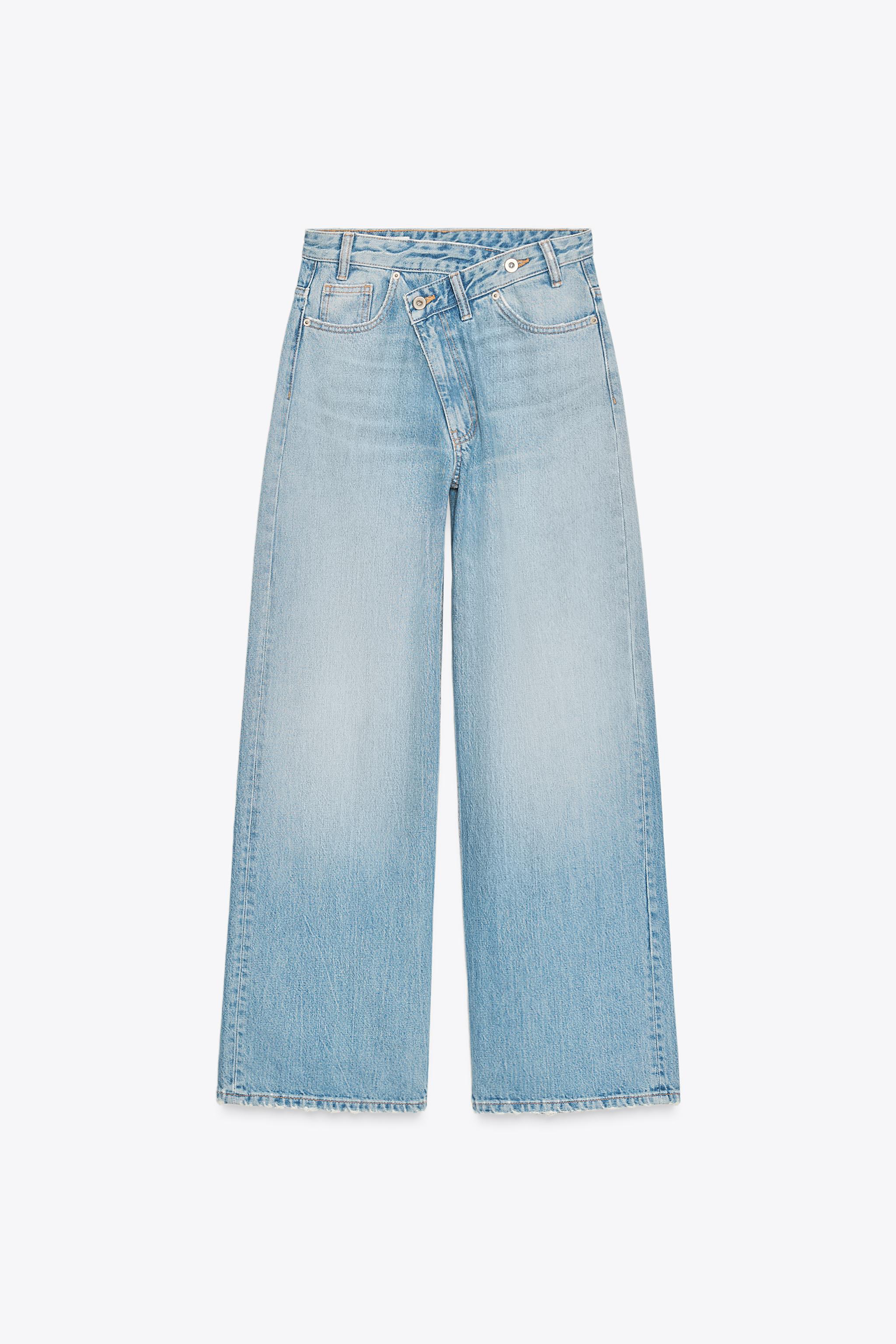 TRF HIGH WAIST CROSSOVER WAIST WIDE LEG JEANS - Light blue