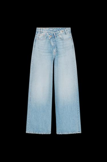 TRF WIDE-LEG HIGH-WAIST JEANS WITH CROSSOVER WAIST - Light blue by Zara - Image 0