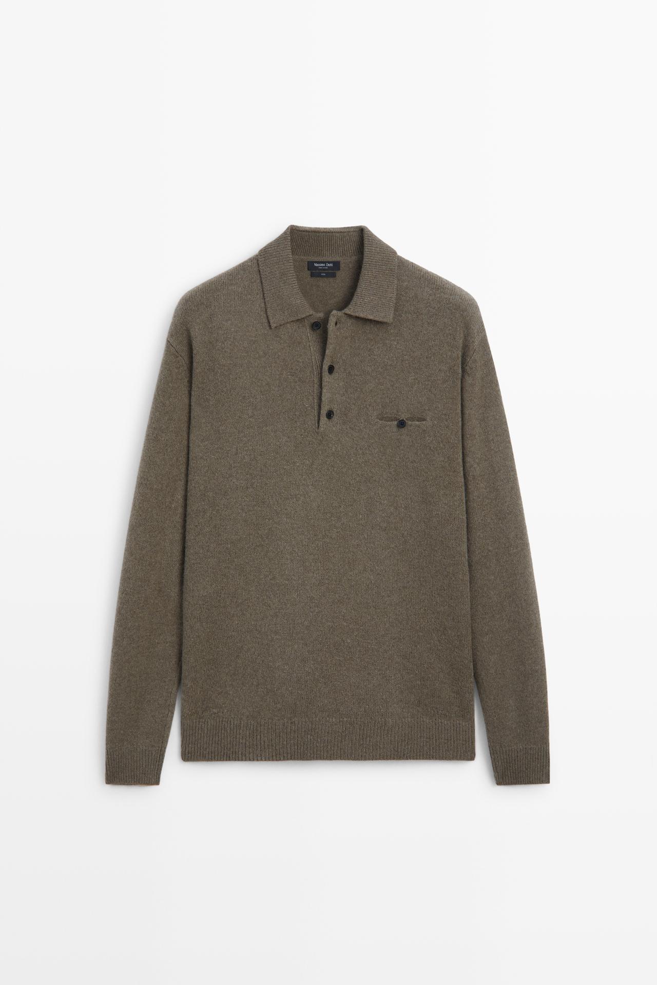 100% wool knit polo collar sweater — Green