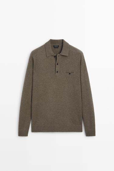 100% wool knit polo collar sweater — Green 2