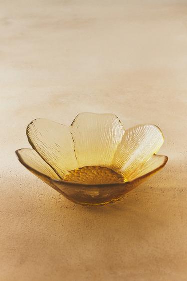 GLASS BOWL WITH RAISED FLORAL DESIGN - Yellow by Zara