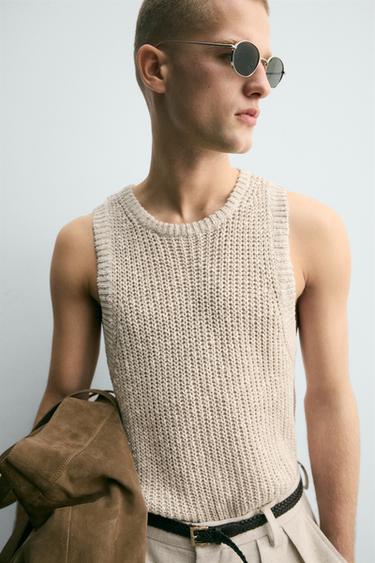 DÉBARDEUR STRUCTURÉ EN MAILLE COTON ET LIN - Beige clair de Zara - Image 5