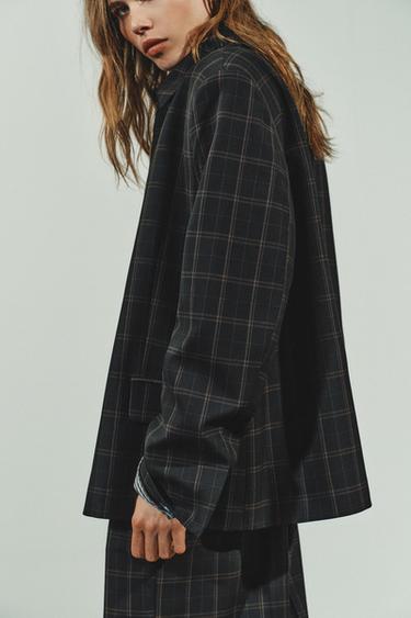 VESTE À CARREAUX AVEC ÉPAULETTES - Noir / Marron de Zara - Image 5