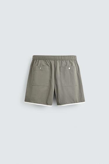 CONTRAST TECHNICAL BERMUDA SHORTS - ecru/khaki by Zara - Image 7