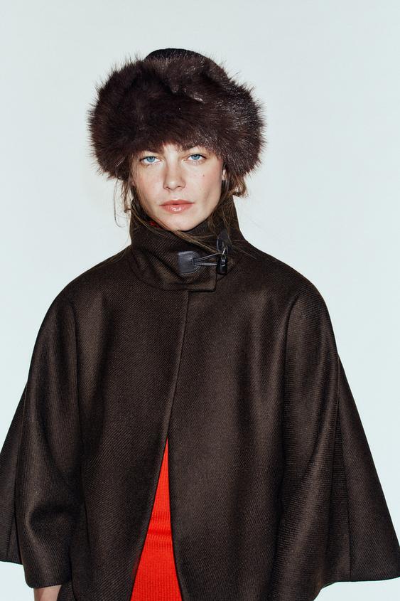 ТРИКОТАЖНА ШАПКА ЗІ ШТУЧНИМ ХУТРОМ - Коричневий Zara - Зображення 0