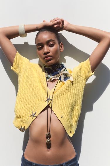 STAR BUTTON CARDIGAN - Yellow by Zara - Image 4