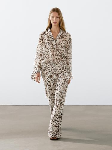 Zara Oversize animal print blouse - Dark beige - Image 0