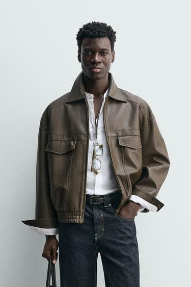 FAUX LEATHER BOMBER JACKET - Brown by Zara