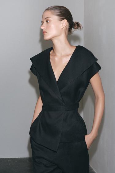Zara ZW COLLECTION LINEN VEST - Black