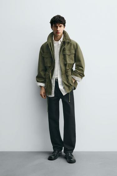 جاكيت مغسول بجيوب متعددة - بني داكن الخاص بـ Zara