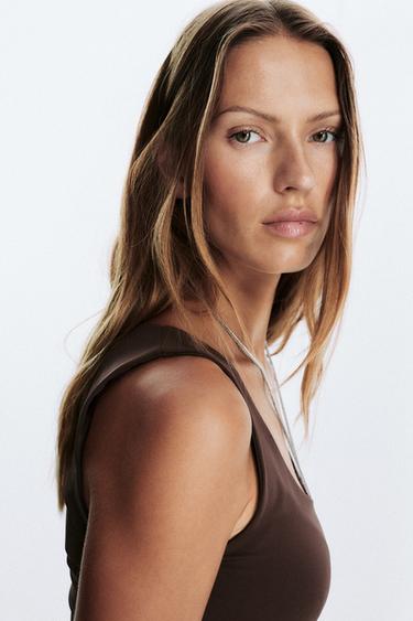 POLYAMIDE TOP WITH WIDE STRAPS - Chocolate by Zara