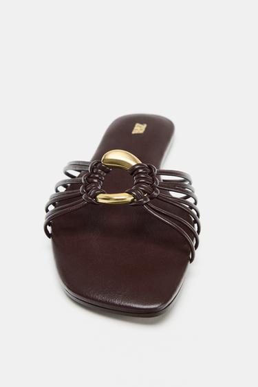 FLAT SANDALS WITH METAL TRIM - Brown by Zara - Image 4