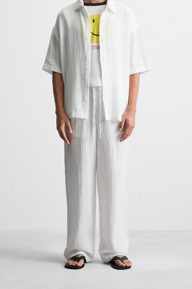 PANTALON EFFET FROISSÉ - Blanc de Zara - Image 1