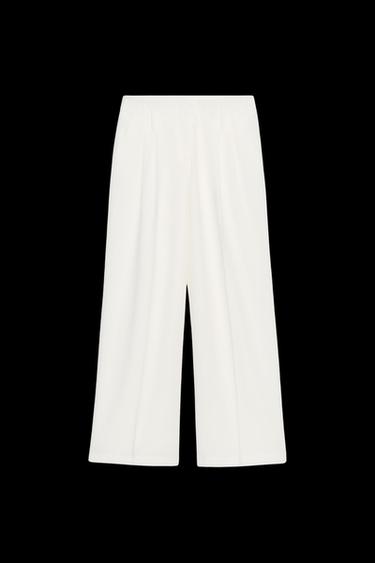 Zara PLEATED WIDE LEG PANTS - Ecru - Image 0