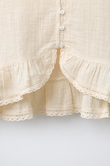 LACE TRIMMED SHIRT - Ecru by Zara - Image 3