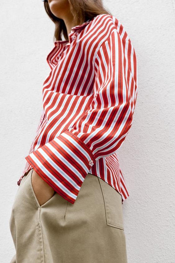 CHEMISE RAYÉE - Blanc / Rouge de Zara - Image 5