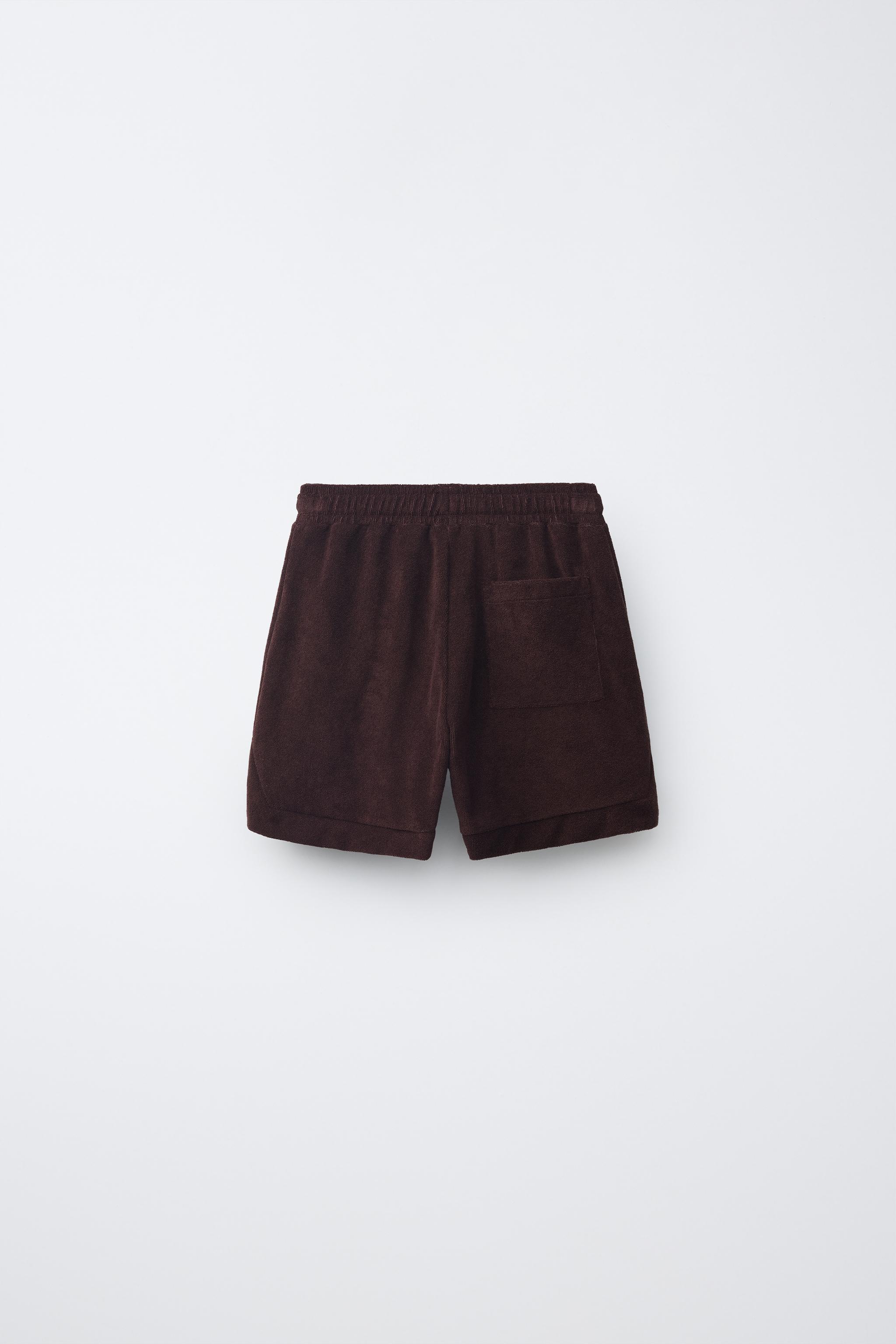 TERRY-EFFECT BERMUDA SHORTS — Brown