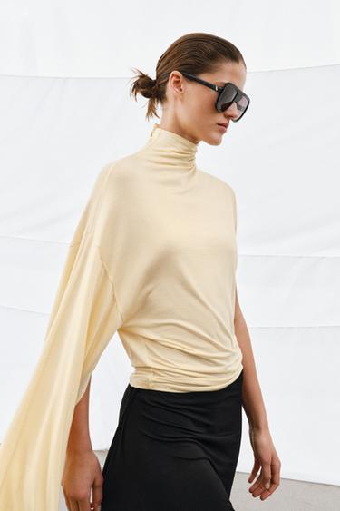 Zara ASYMMETRIC FLOWY TOP - Butter