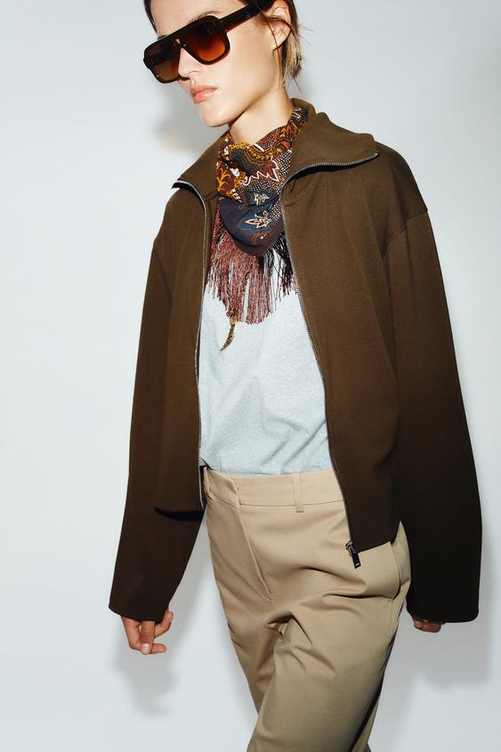 وشاح مطبّع بنقشة البيزلي مع شراريب - بني الخاص بـ Zara - صورة 0