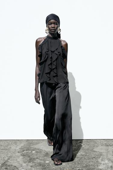 ТОП С ГОРЛОВИНОЙ ХАЛТЕР И ВОЛАНАМИ — ЧЕРНЫЙ от Zara — изображение 0