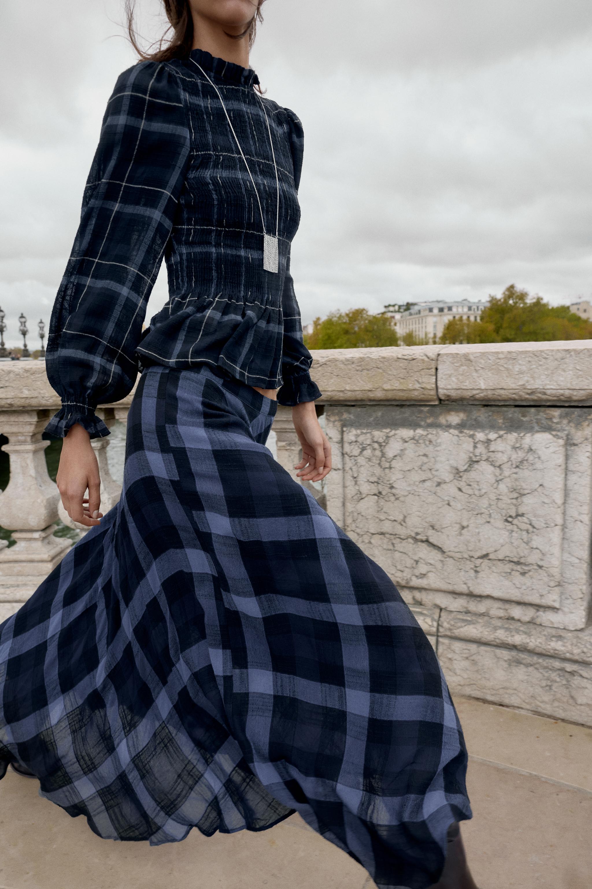 PLAID MIDI SKIRT