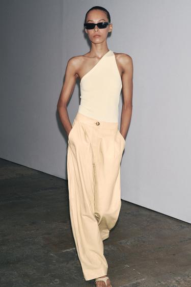 ASYMMETRIC POLYAMIDE BODYSUIT - Light yellow by Zara