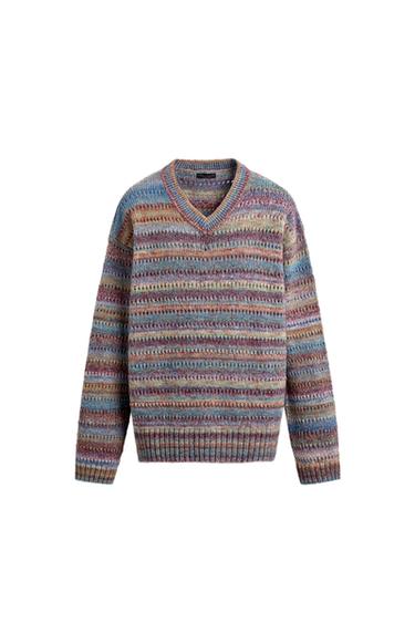 Zara STRIPED OPEN-KNIT SWEATER - Multicolored - Image 0