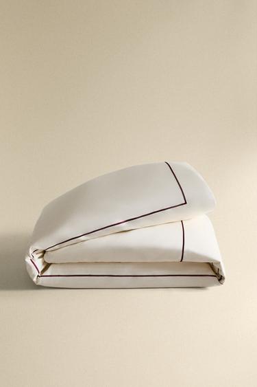 SATEEN DUVET COVER WITH TRIM - Burgundy by Zara - Image 4