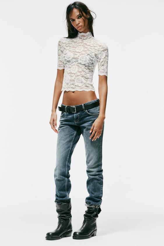 TOP EN DENTELLE À STRASS - Écru de Zara - Image 1