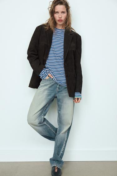 STRIPED COTTON AND LINEN T-SHIRT - Grey / Blue by Zara