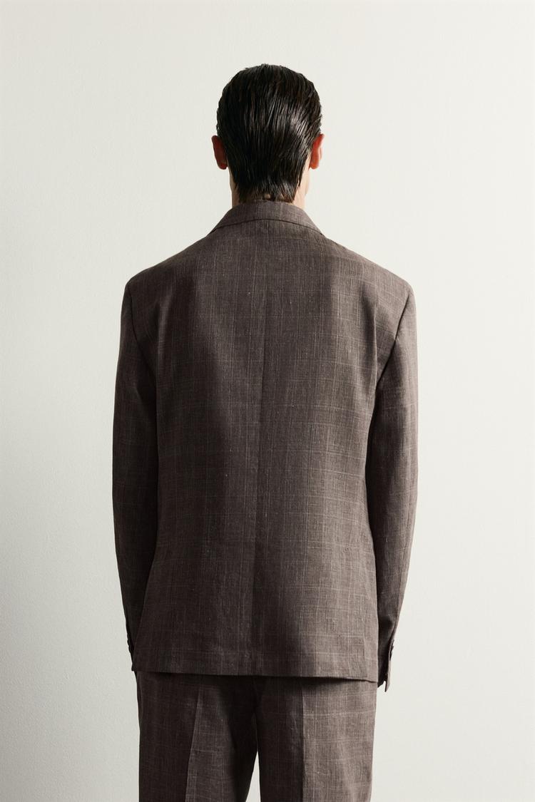 Blazer sastre de lino y lana a cuadros 3