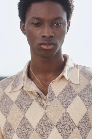 Zara DIAMOND PATTERN LIMITED EDITION POLO SHIRT - Beige