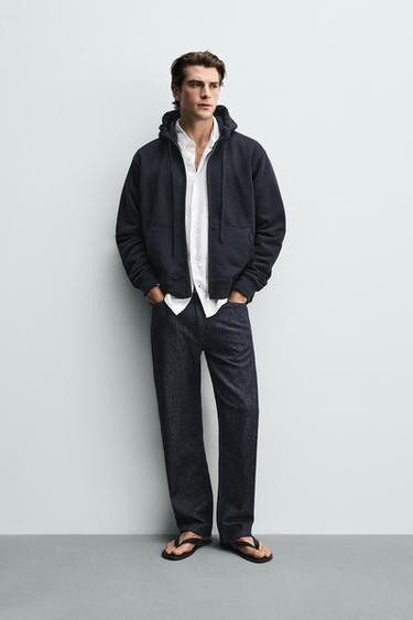 RELAXED FIT HÆTTETRØJE MED LYNLÅS - marine fra Zara